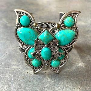 Vintage Turquoise HUGE butterfly cuff bracelet